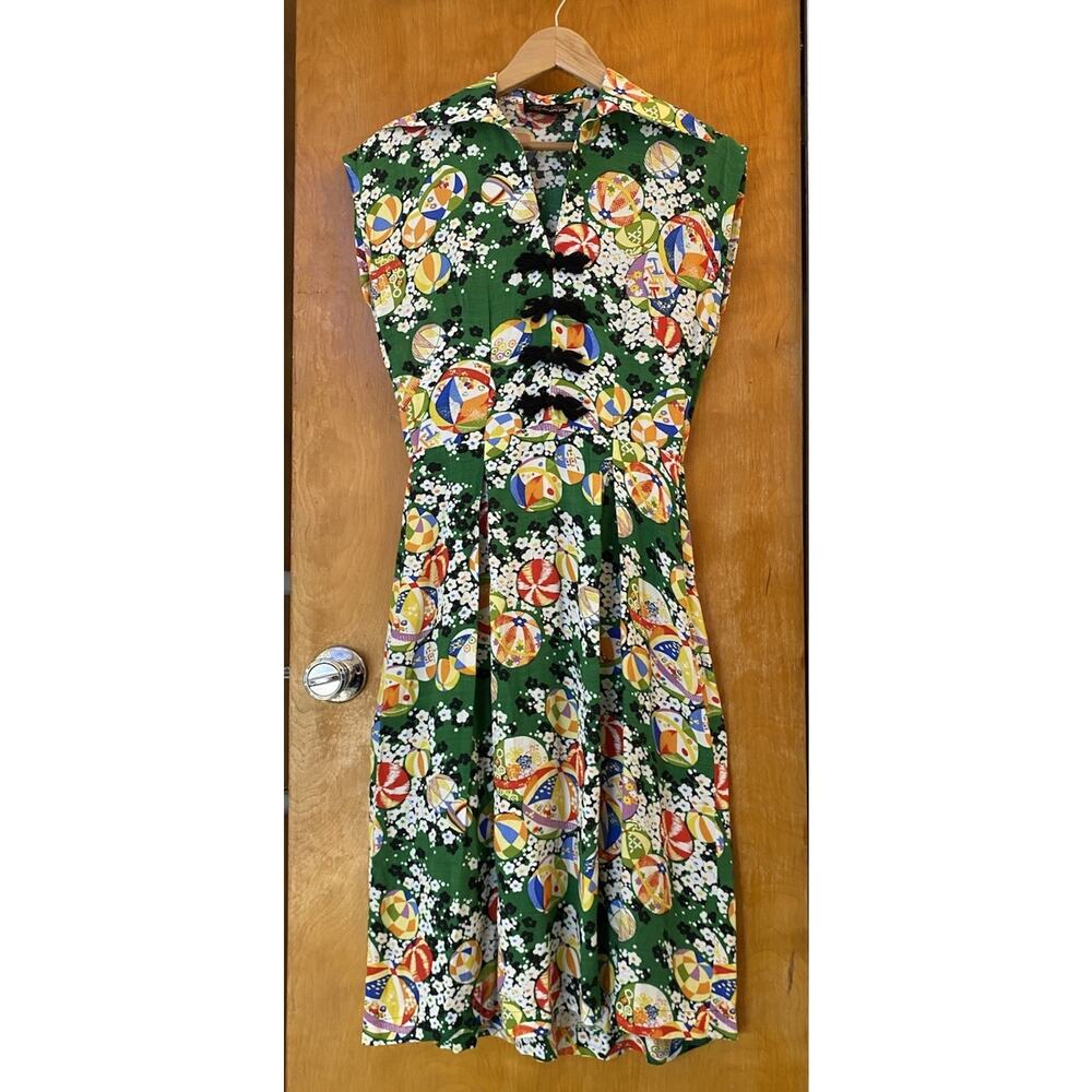 Trashy Diva Vintage Green Kimono Day Dress Frogs 40s Style Rayon Pinup Size 2